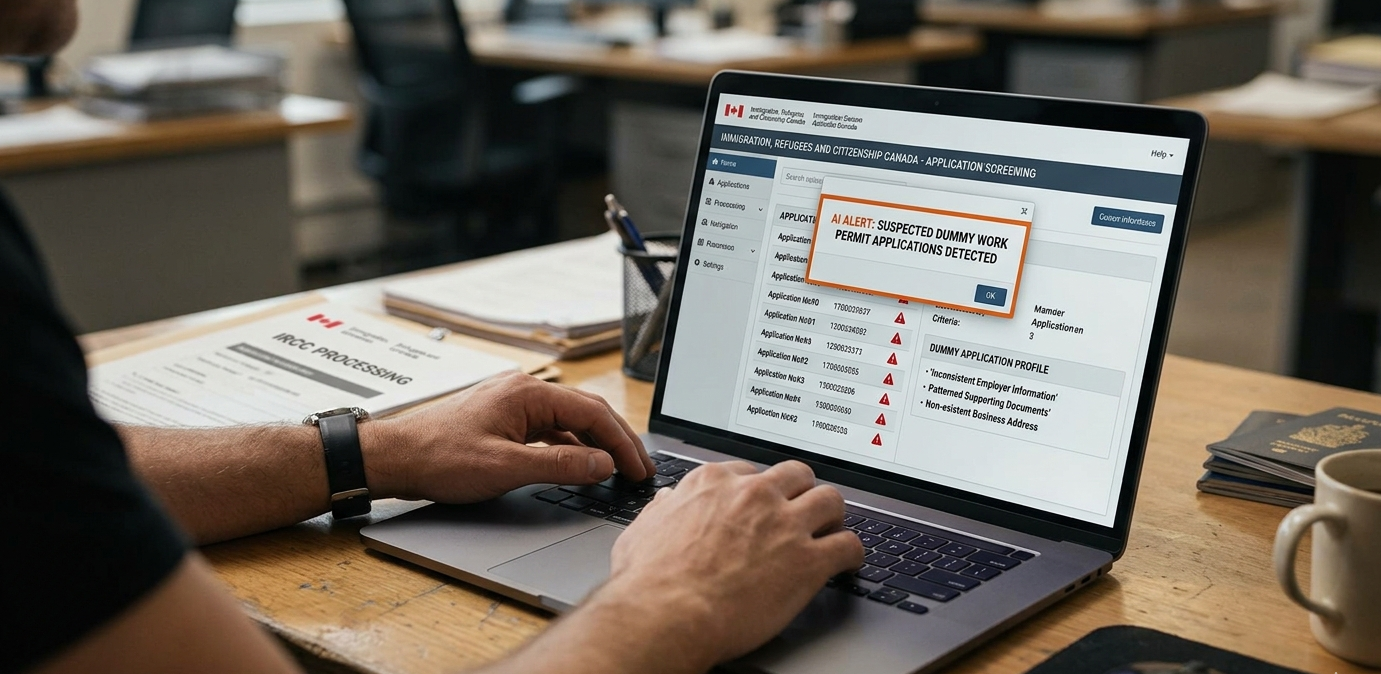 AI system assisting immigration officers in detecting suspicious dummy work permit applications in Canada.