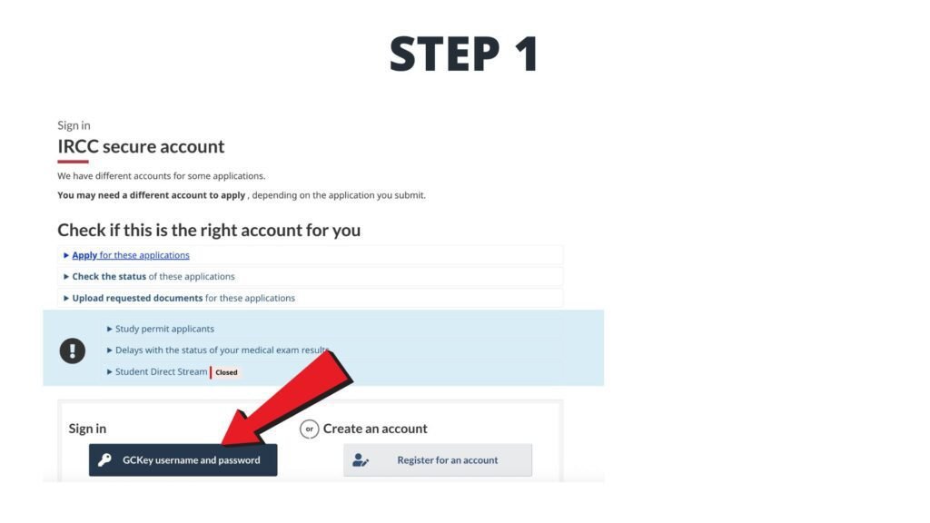 Search for the IRCC Secure Account to begin linking your application to GCKey